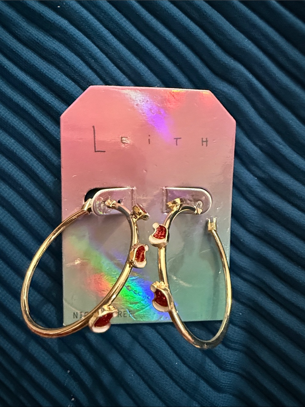 Leith Gold Hoop Earrings with Red Heart Charms